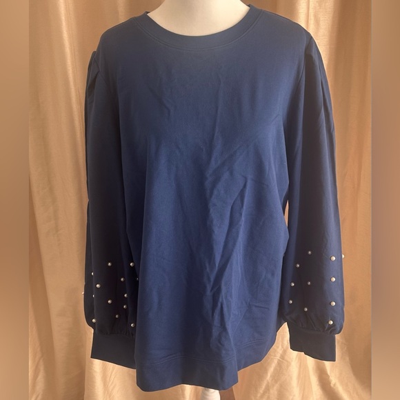 New JingleBelles Kim Gravel Uptown Pearls Blouson Sleeve Sweatshirt Indigo XL - Picture 2 of 9